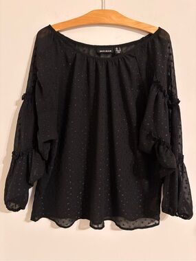 DKNY Jeans Black Sheer Shimmer Polka Dot blouse
